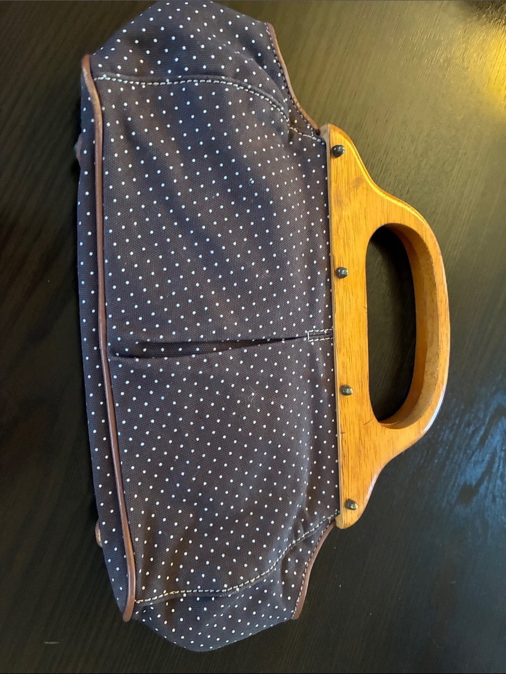 J. Crew Brown Polka Dot Mini Bag with Wooden Handle